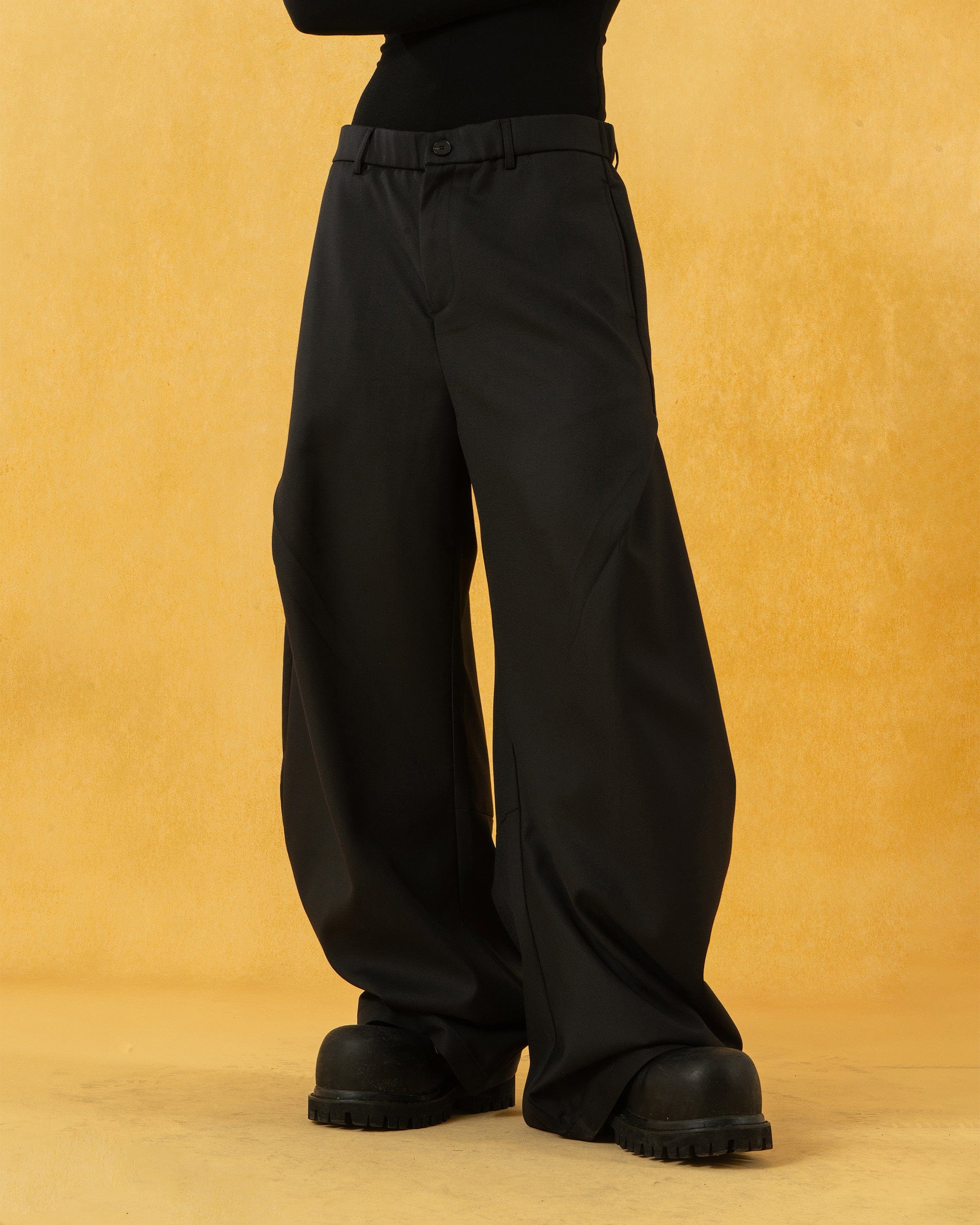 Curved Black Ultra Wide-Leg Trousers