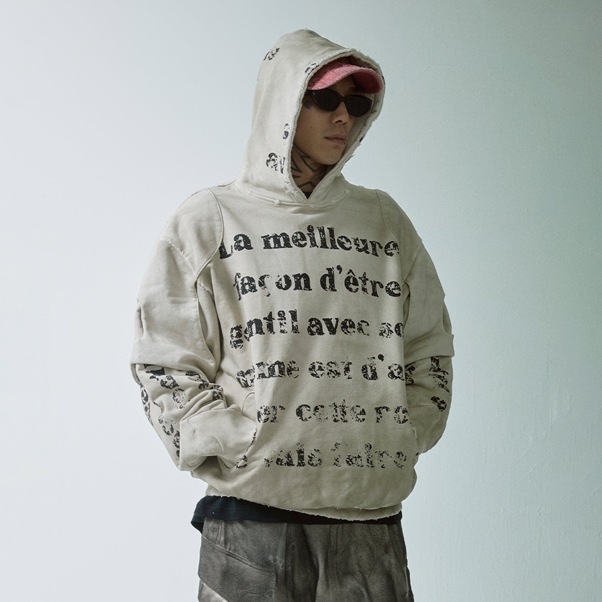 Französischer Text Vintage Hoodie