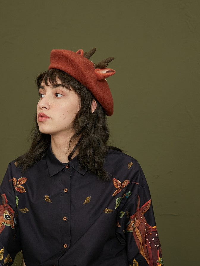 Enchanted Forest Deer Embroidered Blouse - chiclara