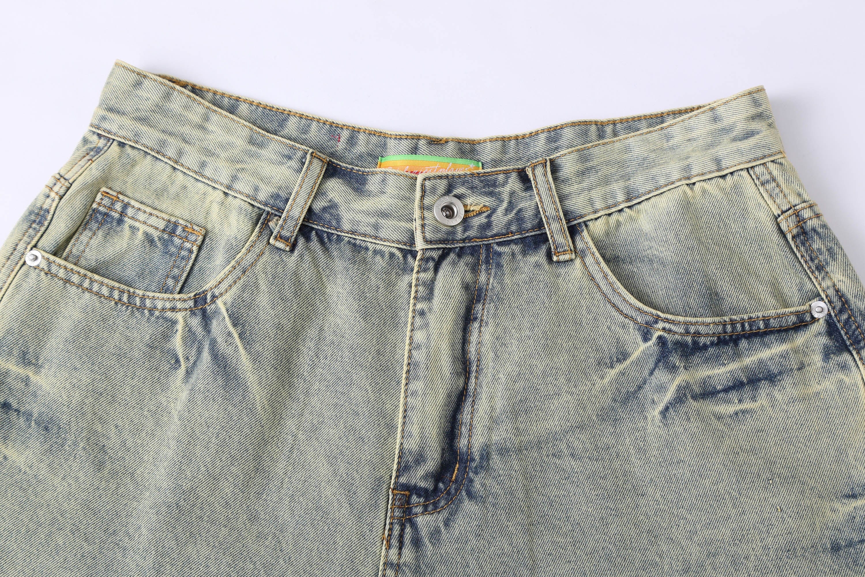 Distressed Wide-Leg Knee-Length Denim Shorts