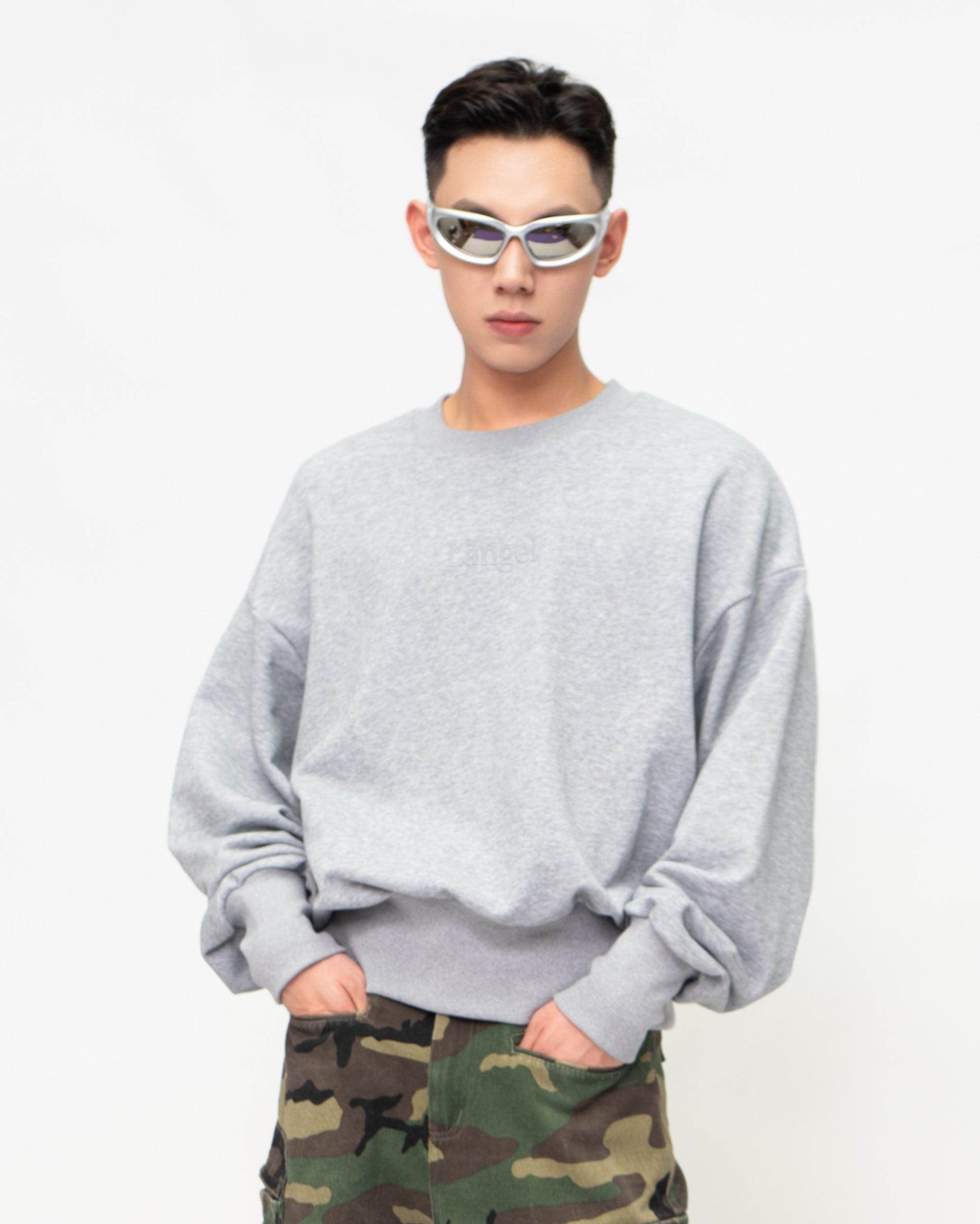 Grey Sweatshirt with Angel Wings Details on the Back