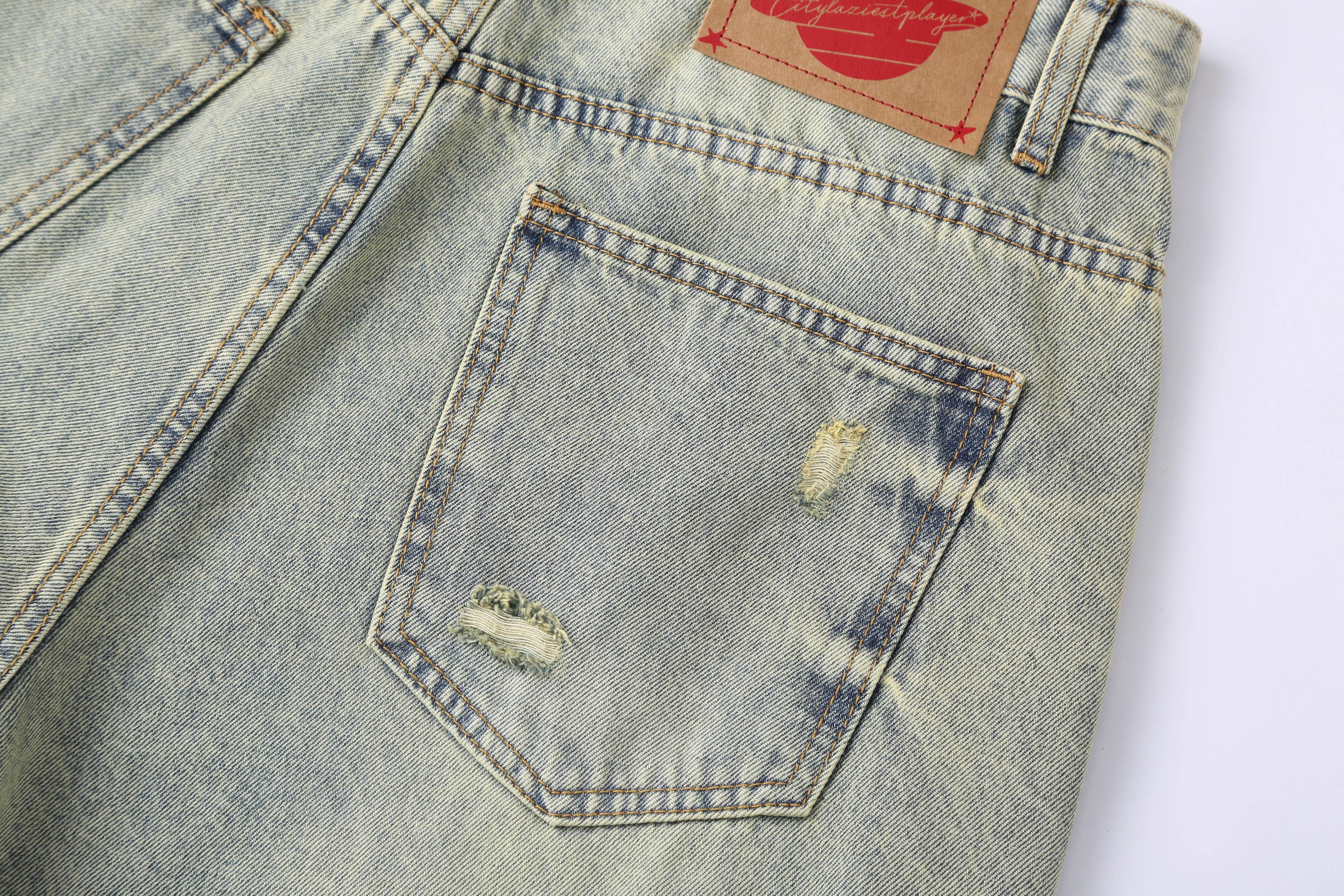 Distressed Wide-Leg Knee-Length Denim Shorts