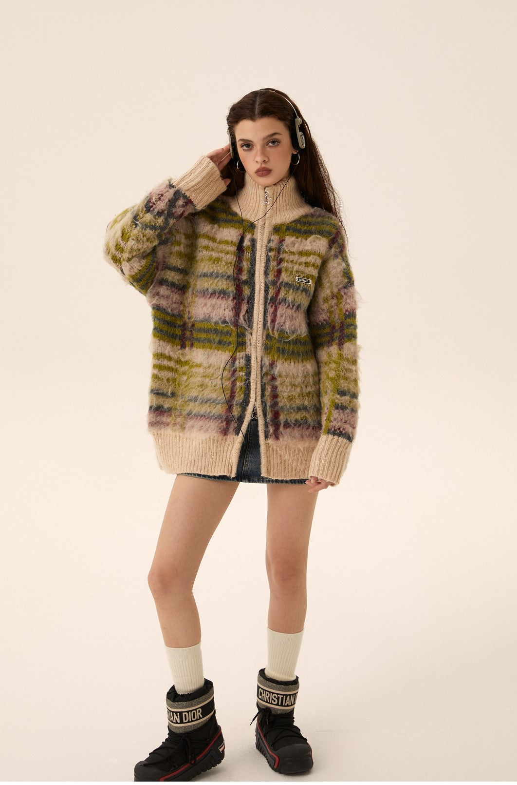 Mohair Strick Reißverschluss Cardigan Pullovermantel