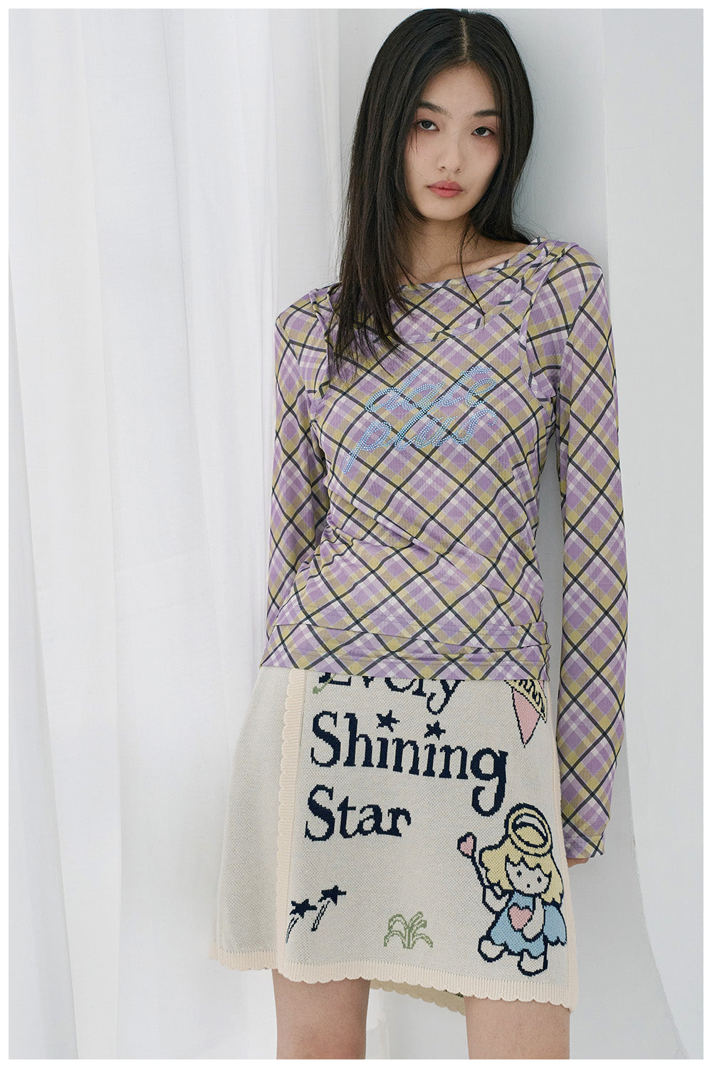 Angel Print Knit Mini Skater Skirt