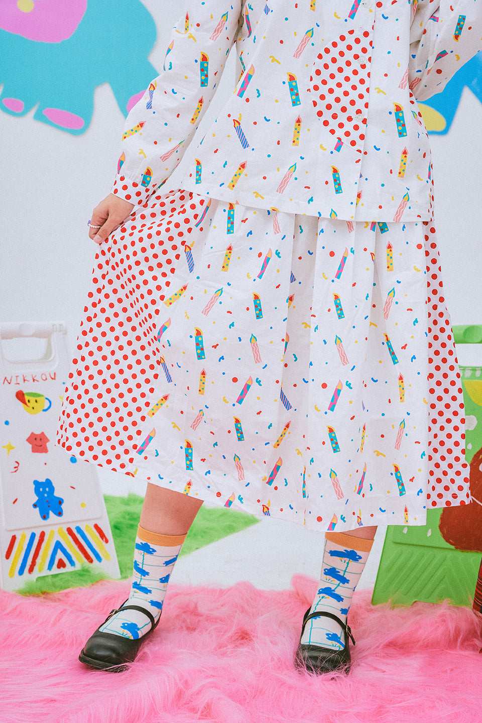 Birthday Candle Polka Dot Midi Skirt