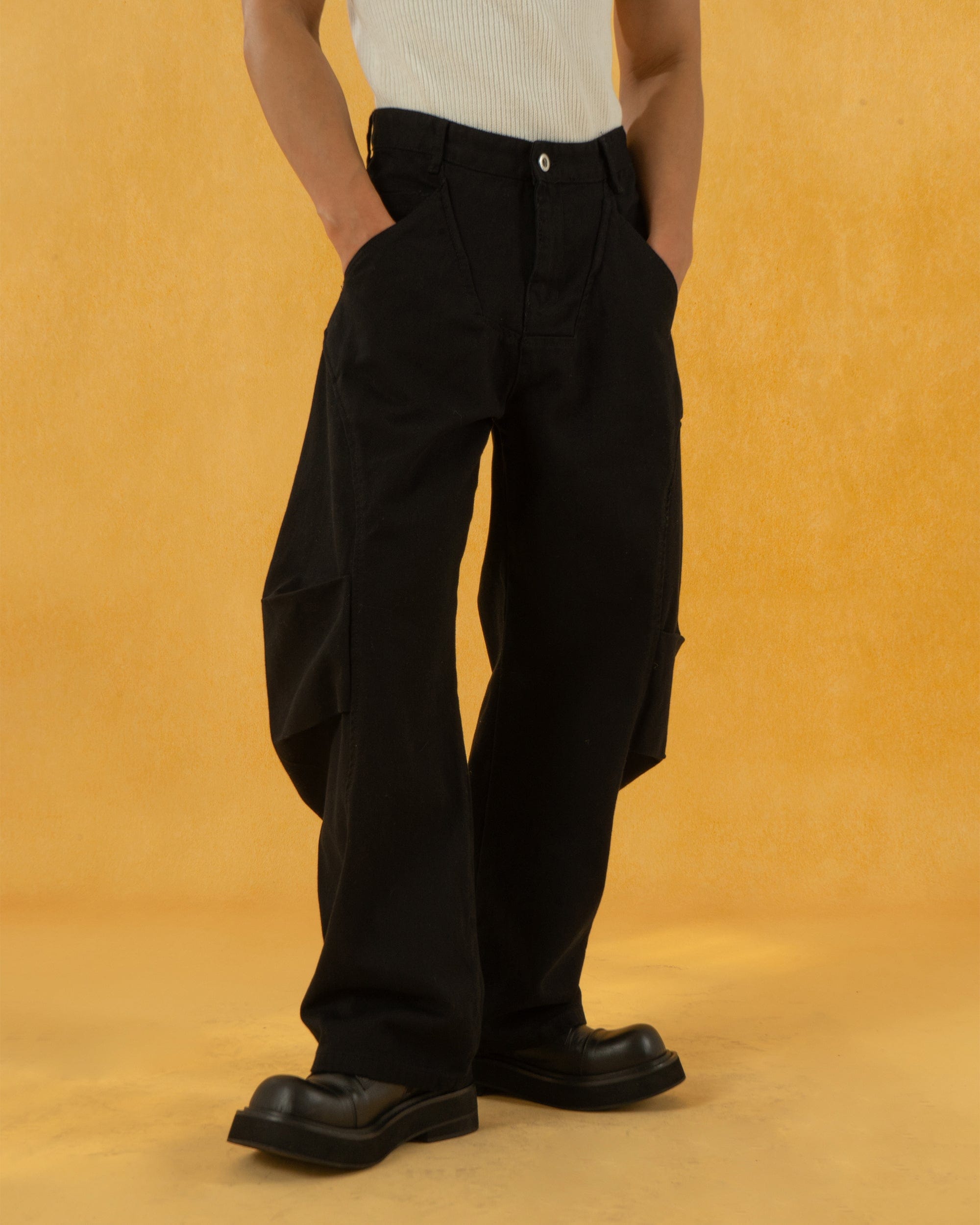 Deconstructed Pleated Button Utility Cargo Pants