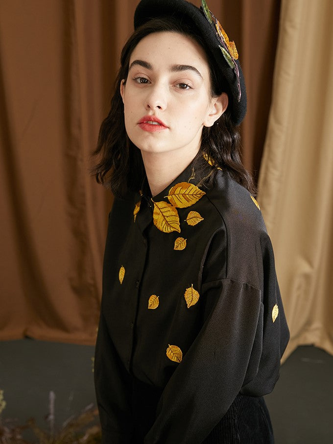 Golden Leaf Embroidered Blouse - chiclara