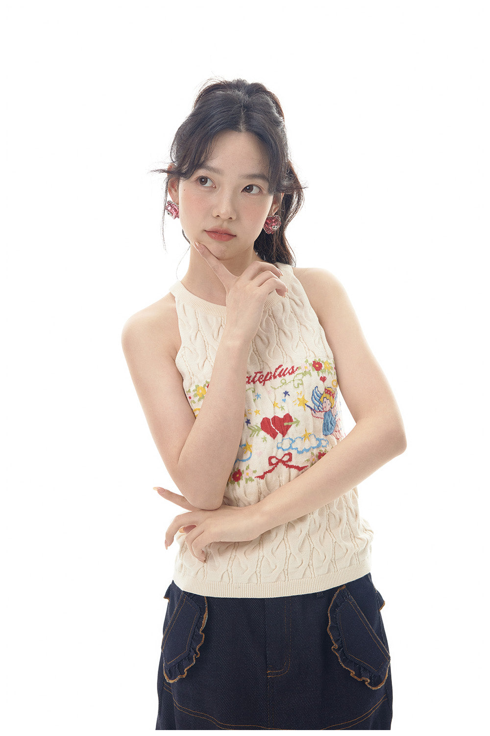 Angel Pattern Knit Tank Top