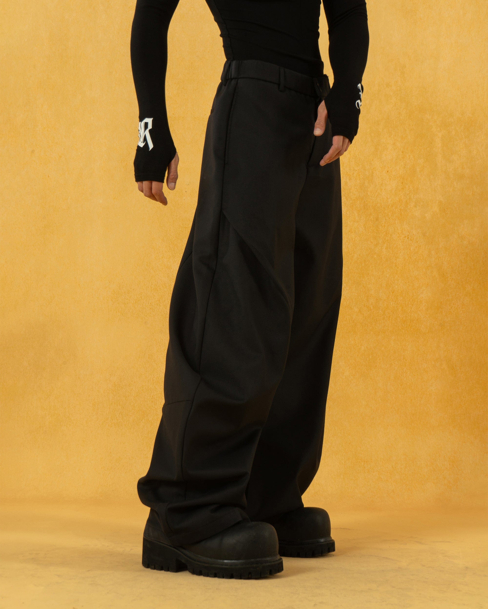 Curved Black Ultra Wide-Leg Trousers