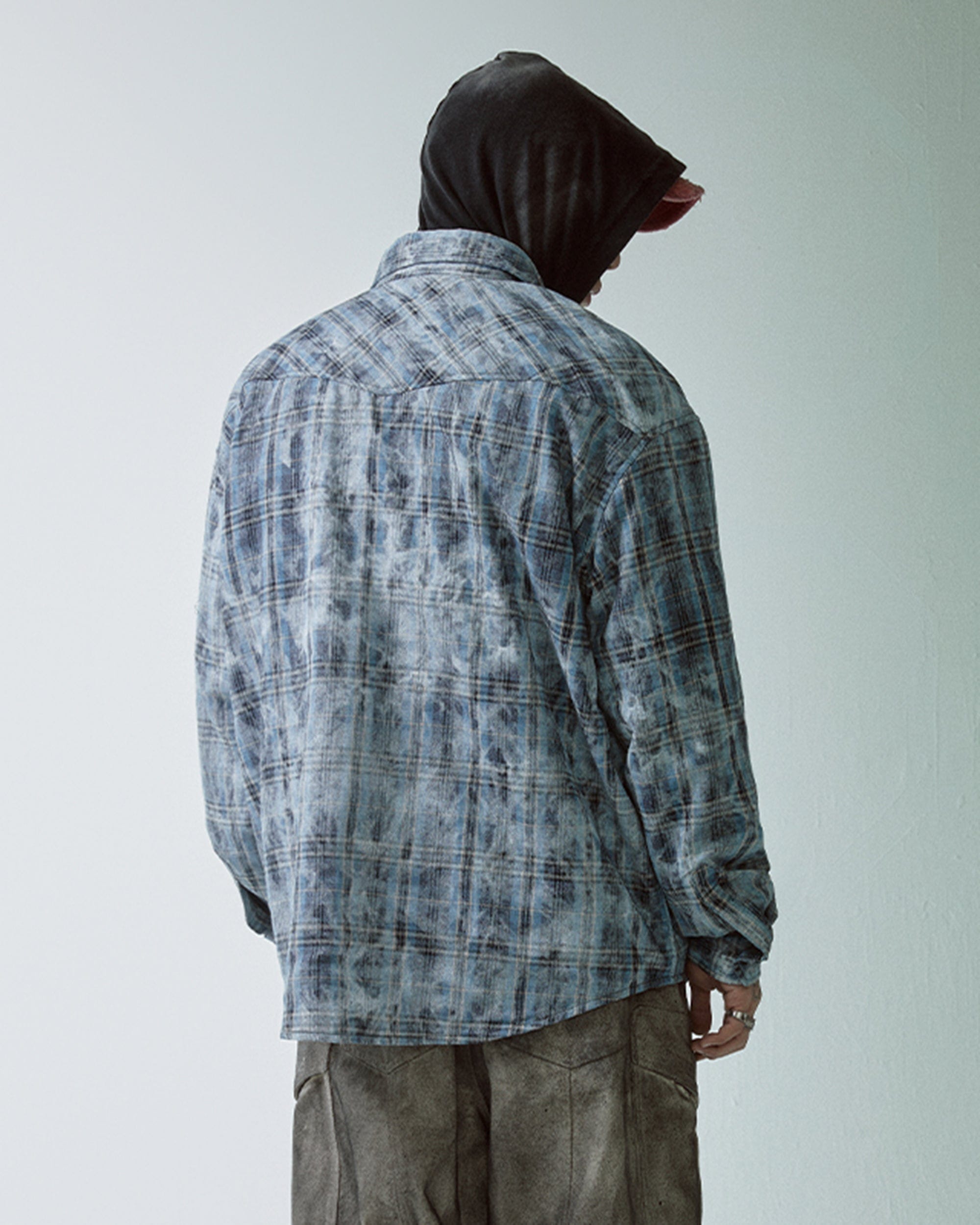 Chemise à manches longues à la flanelle à plaid à lavage acide