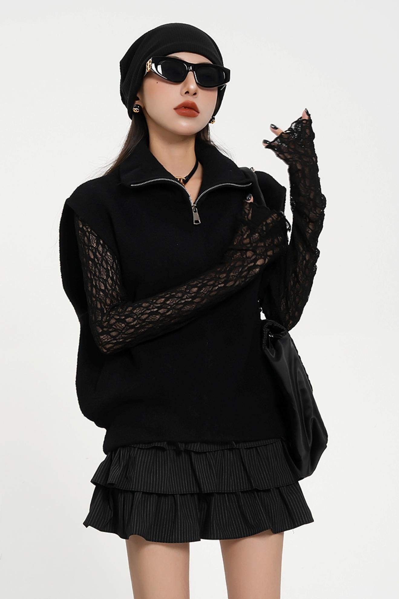아늑한 셰르파 하프 지퍼 조끼 - 슬리브리스 플리스 풀오버 질레