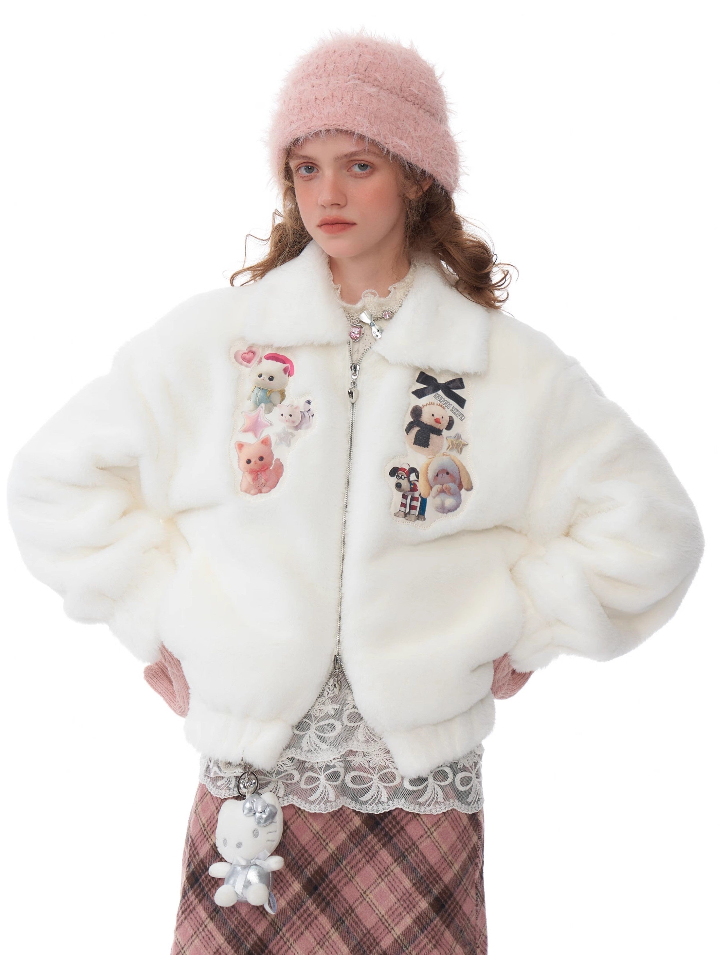 Chaqueta de piel sintética de parche de animal dulce