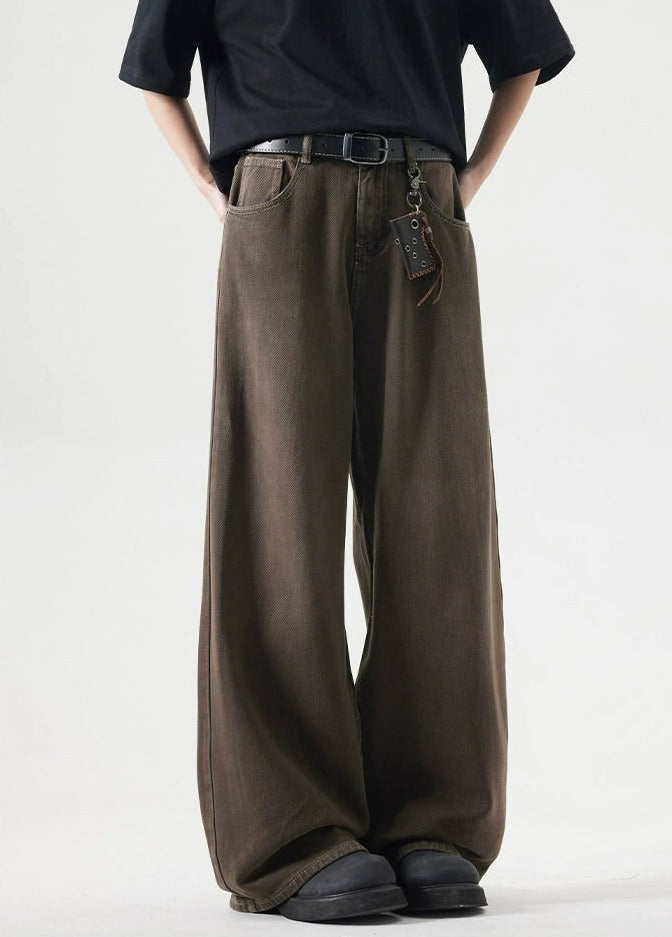 Brown Sand-Faded Wide-Leg Jeans