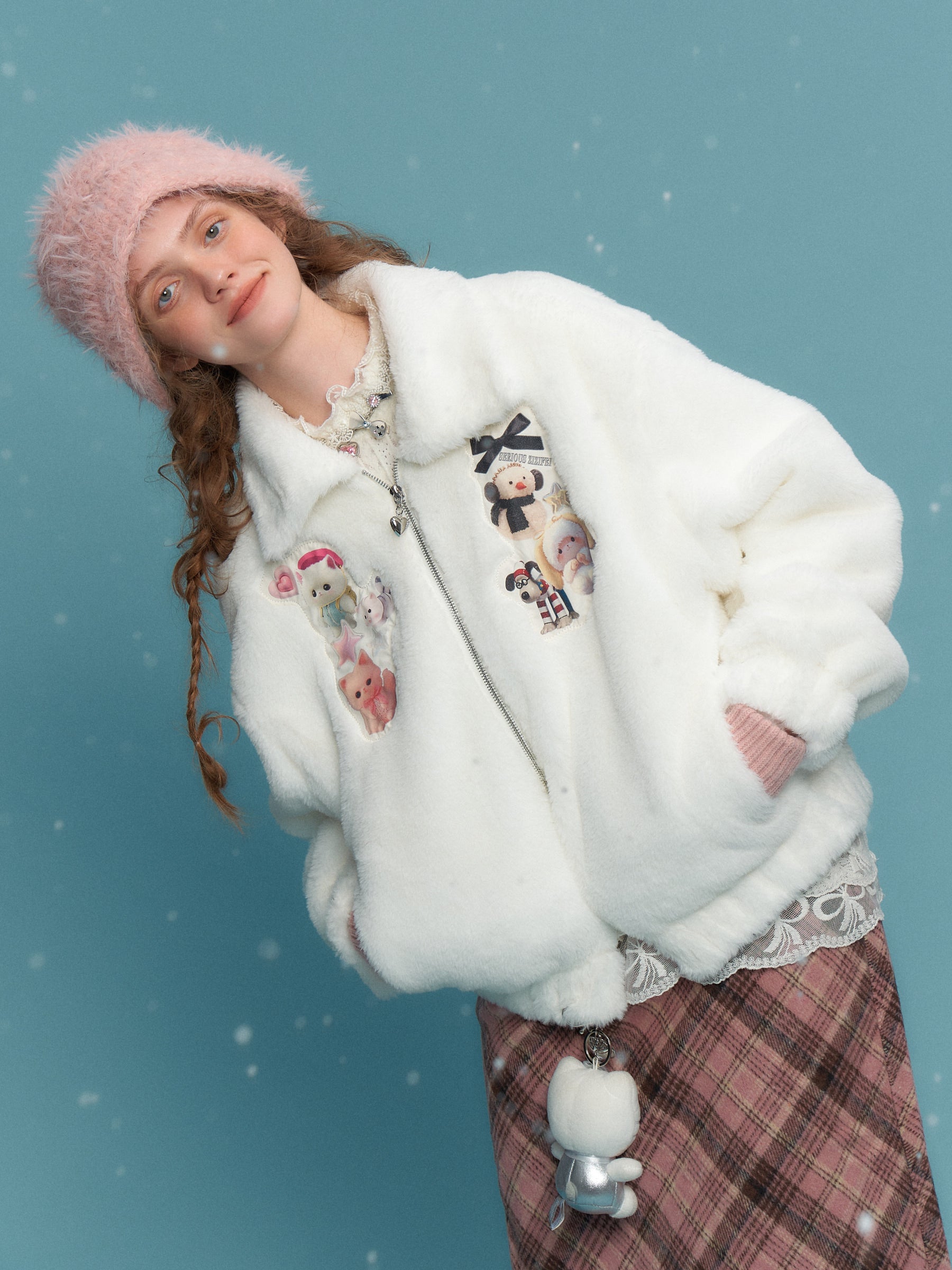 Chaqueta de piel sintética de parche de animal dulce
