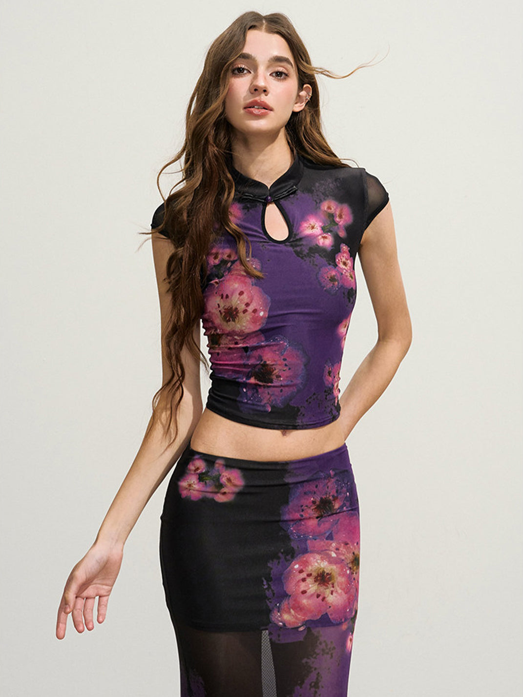 Gradient Floral Mesh Two-Piece Set