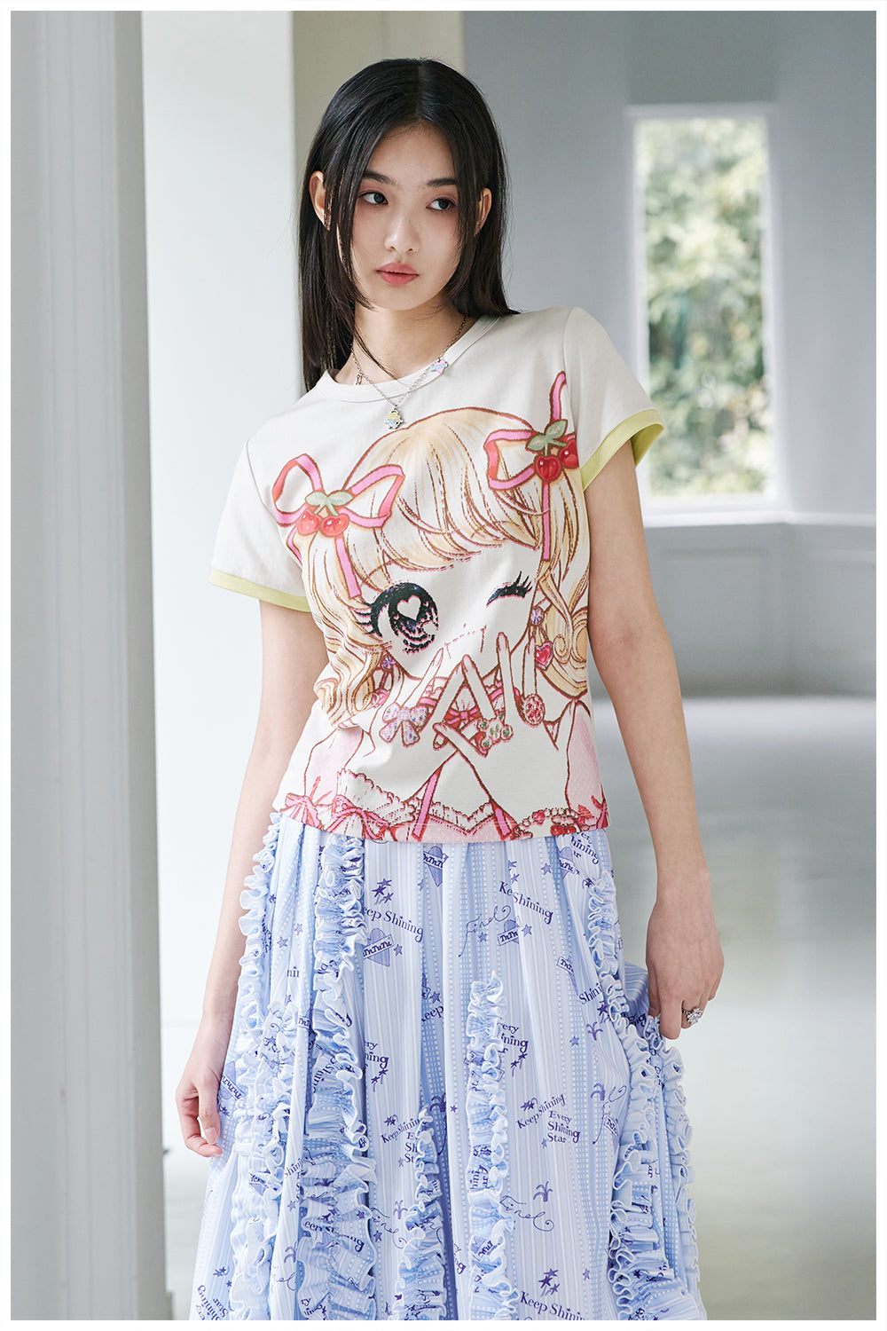 Sweet Anime Girl Print Cotton T-Shirt