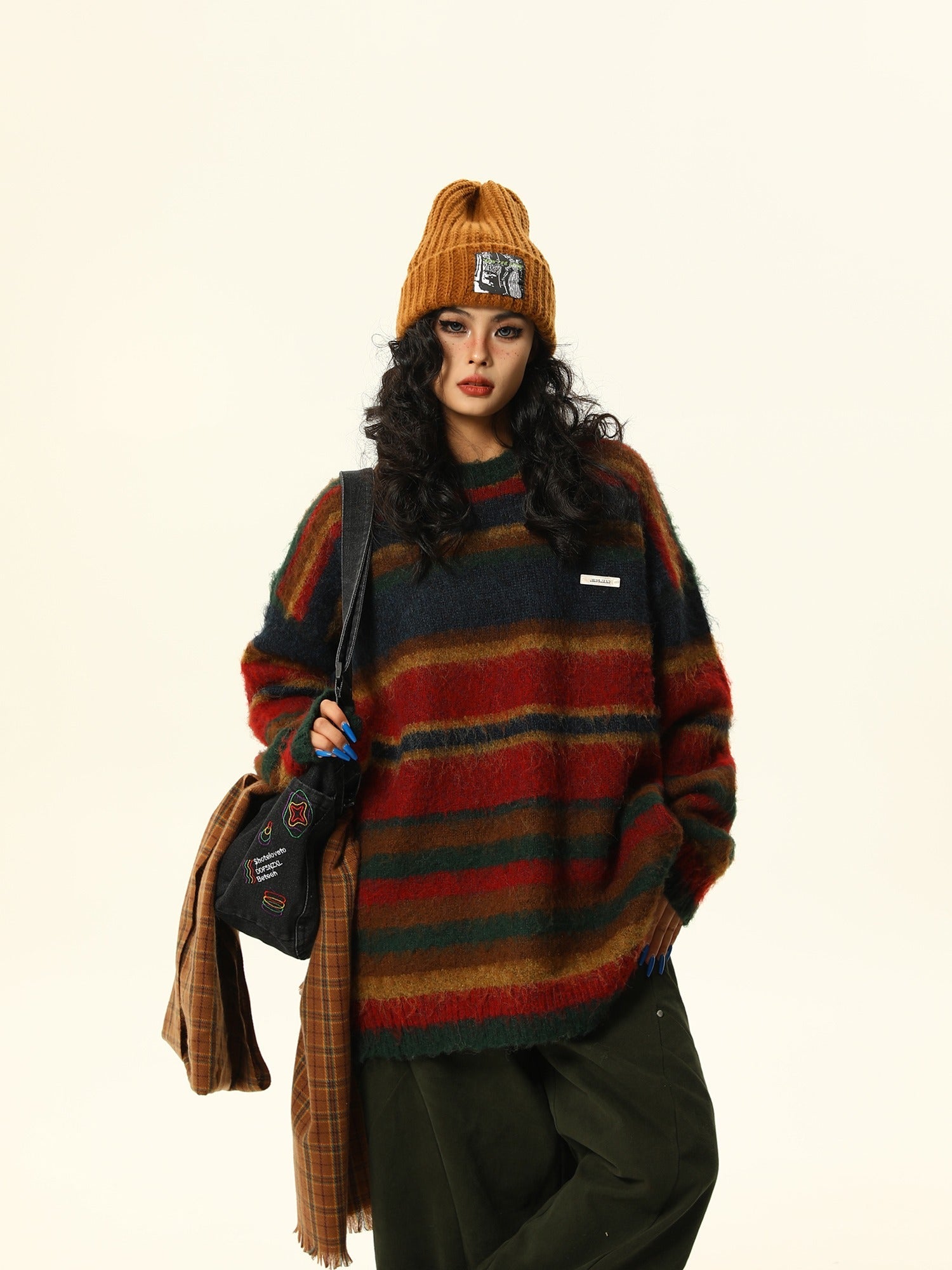 Multicolor Striped Fuzzy Sweater1