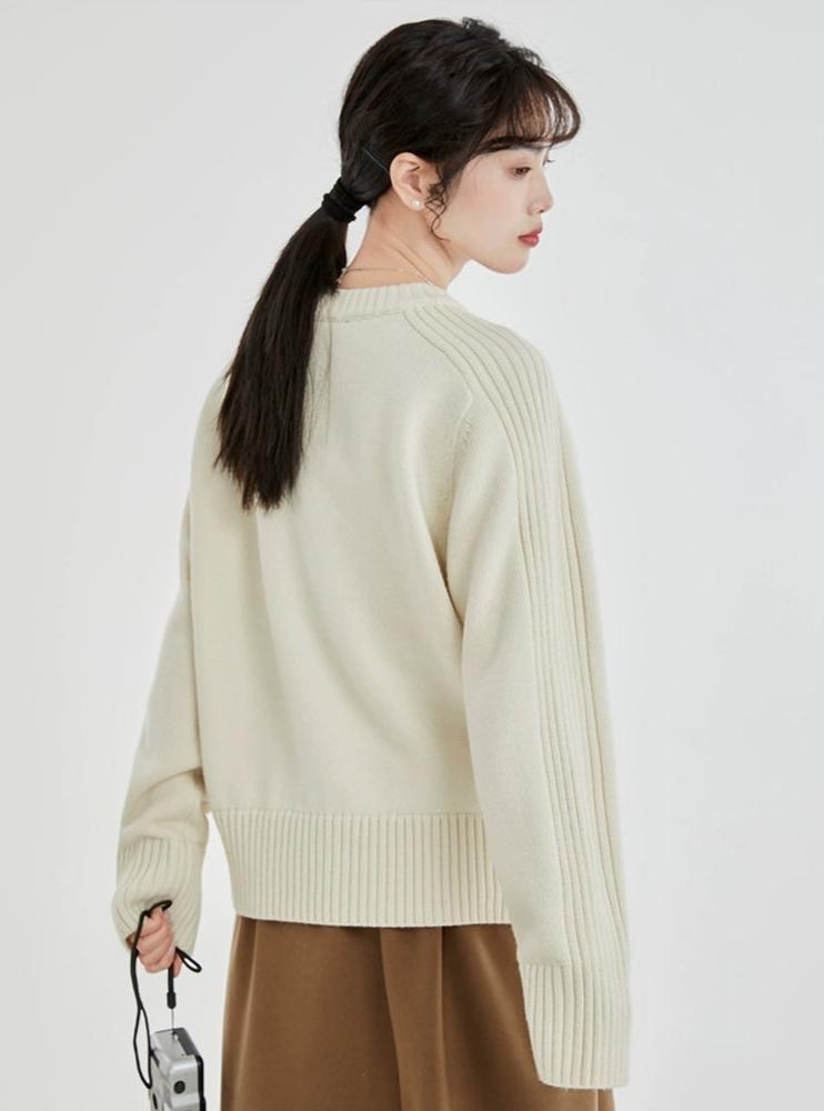 Drop Shoulders Ribbed Crewneck Sweater