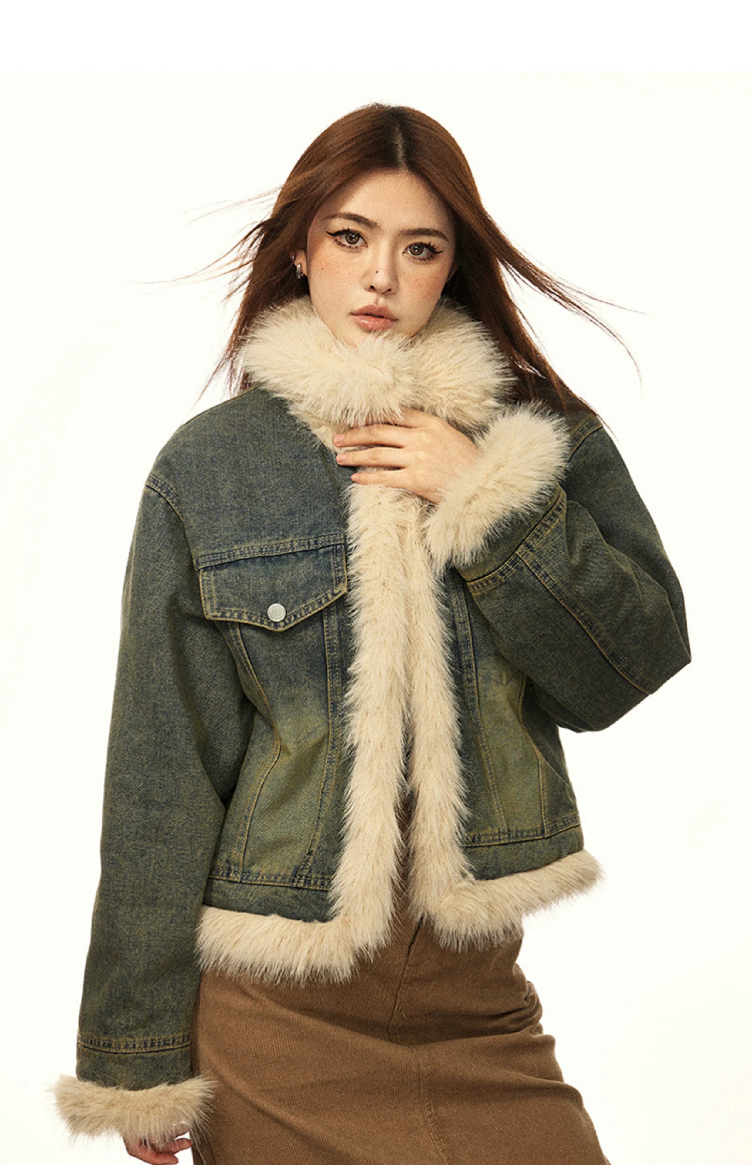 Vintage Fur-Lined Denim Winter Jacket