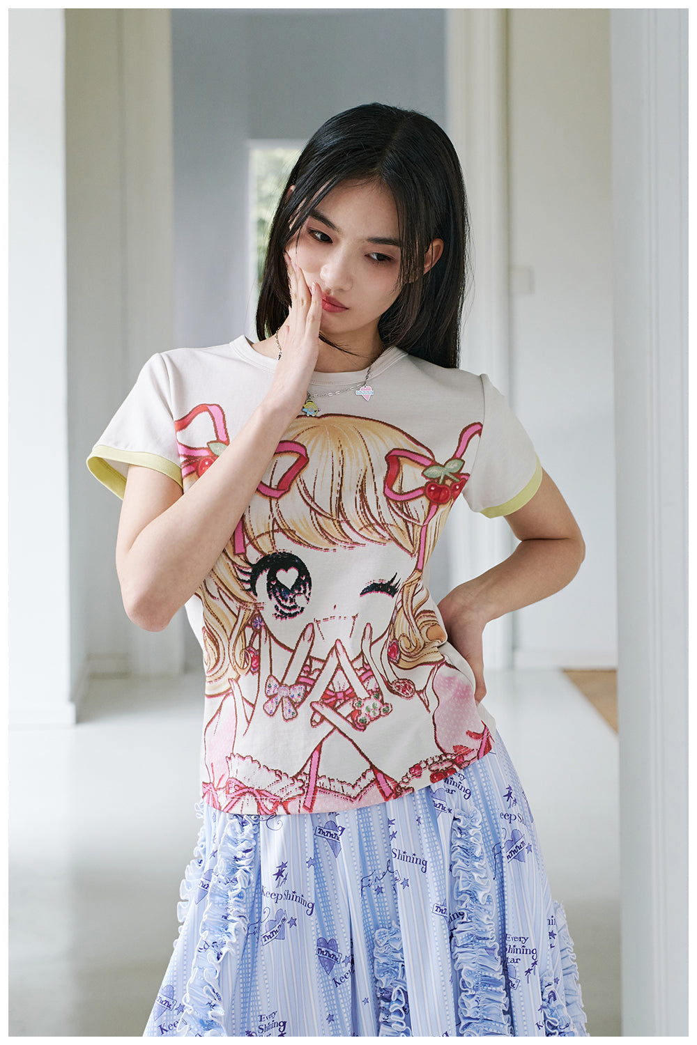 Sweet Anime Girl Print Cotton T-Shirt