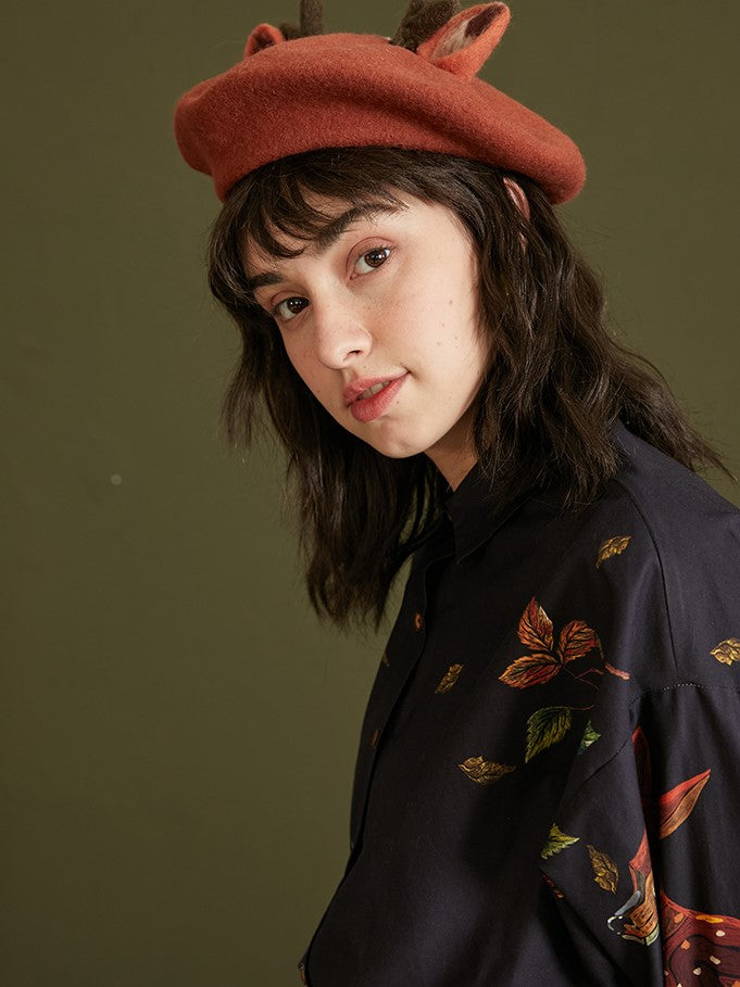 Enchanted Forest Deer Embroidered Blouse - chiclara