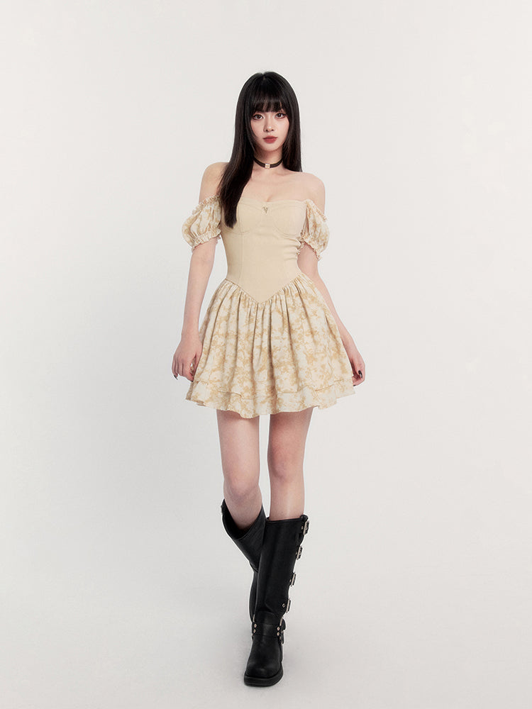Vintage Puff manga mini vestido