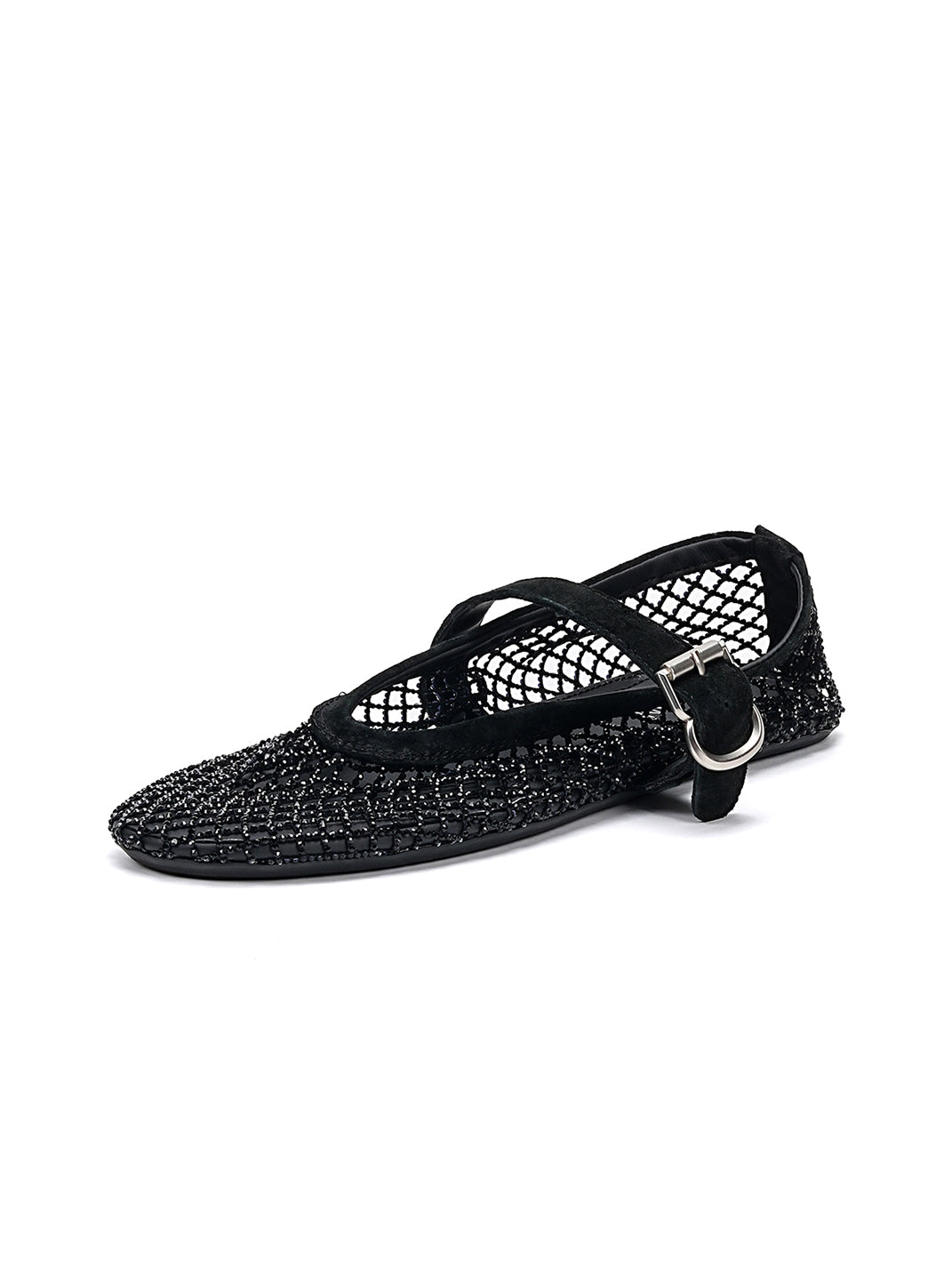 Woven Mesh Mary Jane Mules With Buckle Strap-Black