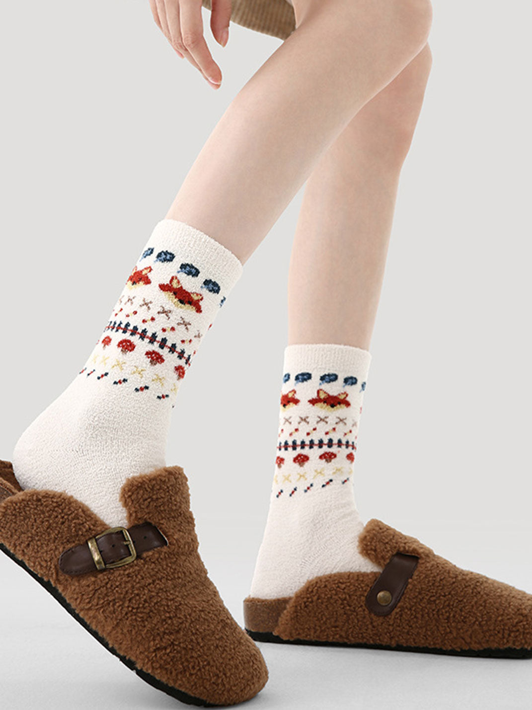 3 Pack Cute Coral Fleece Mid-calf Socks for Women