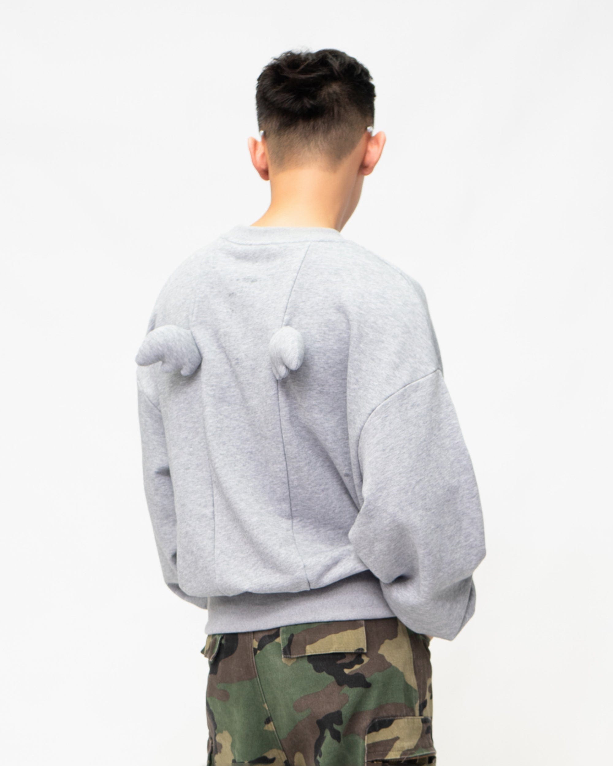 Grey Sweatshirt with Angel Wings Details on the Back