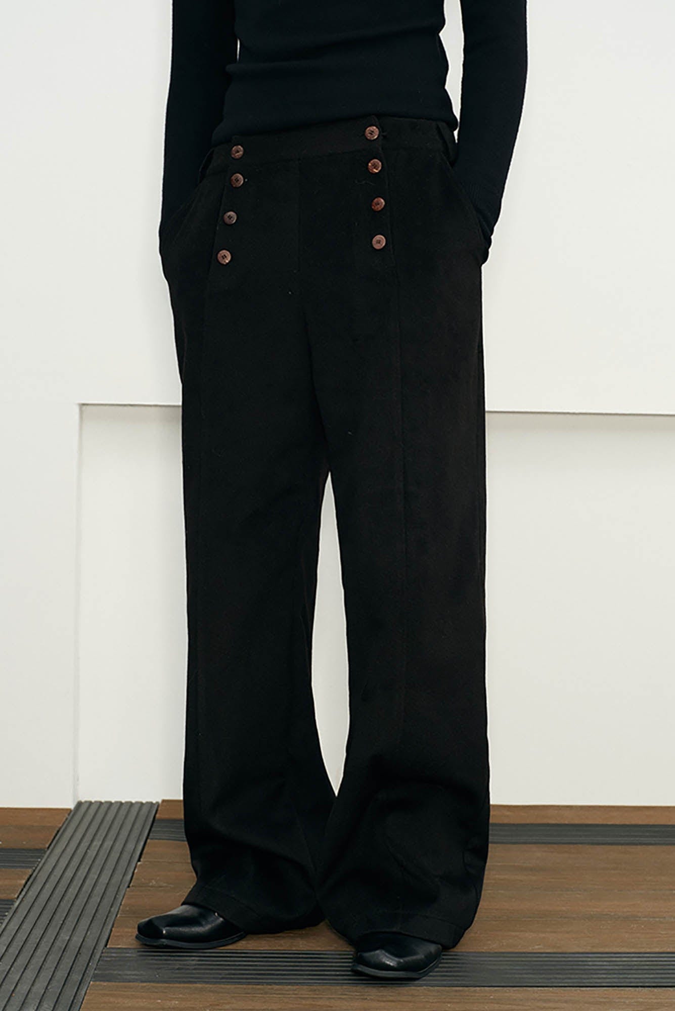 더블브레스트 와이드 레그 울 팬츠