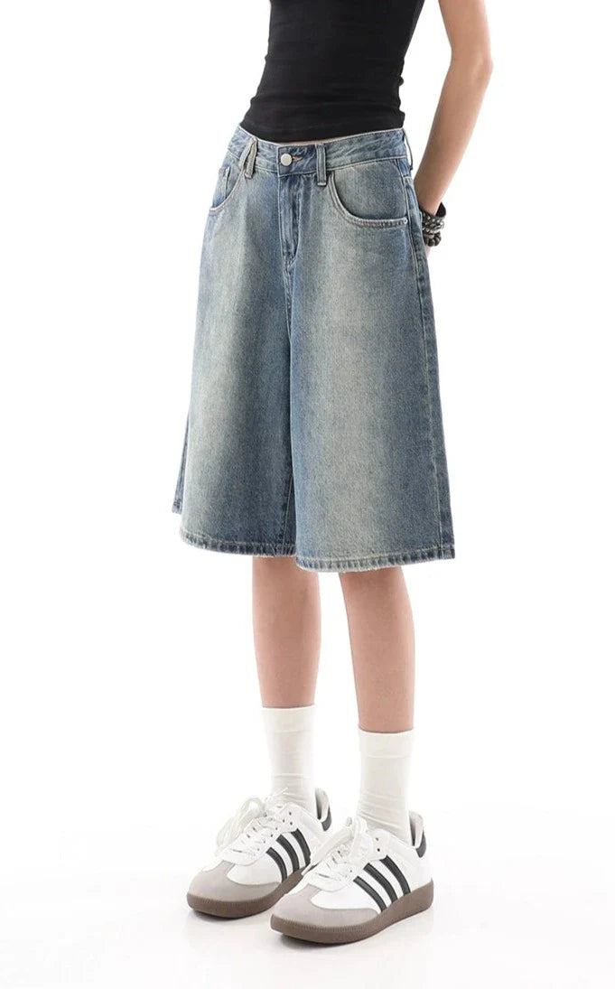 라이트워시 데님 버뮤다 culottes