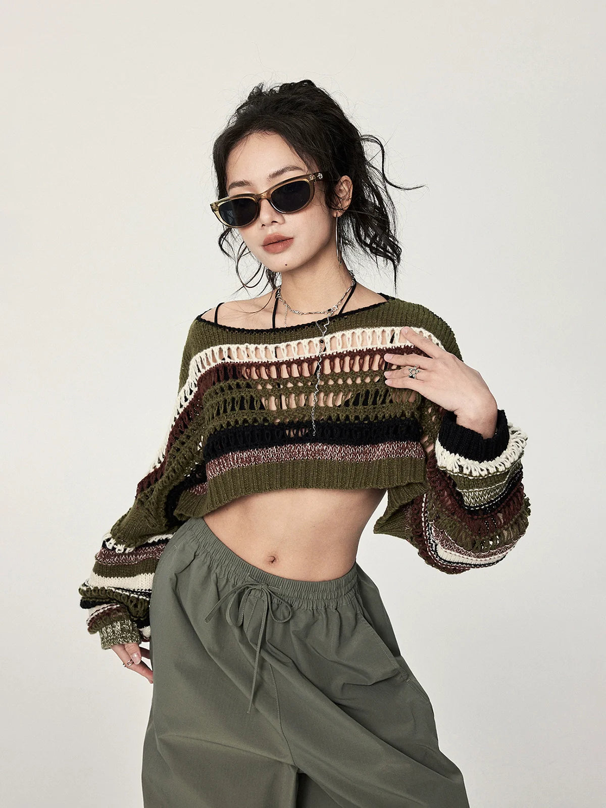 Striped Crochet Crop Sweater