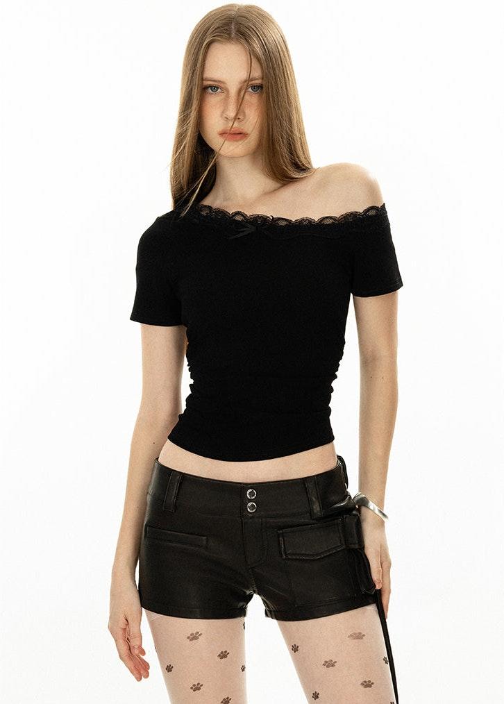 Lace Trim Off Shoulder Top