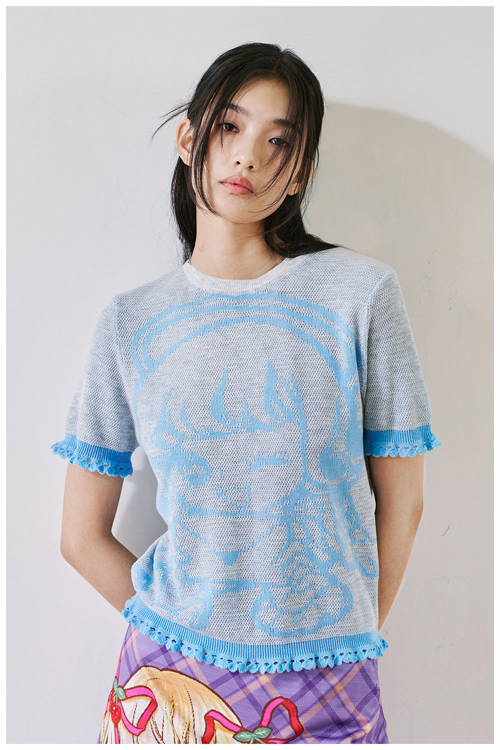 Knit Character Top with Ruffle Trim
