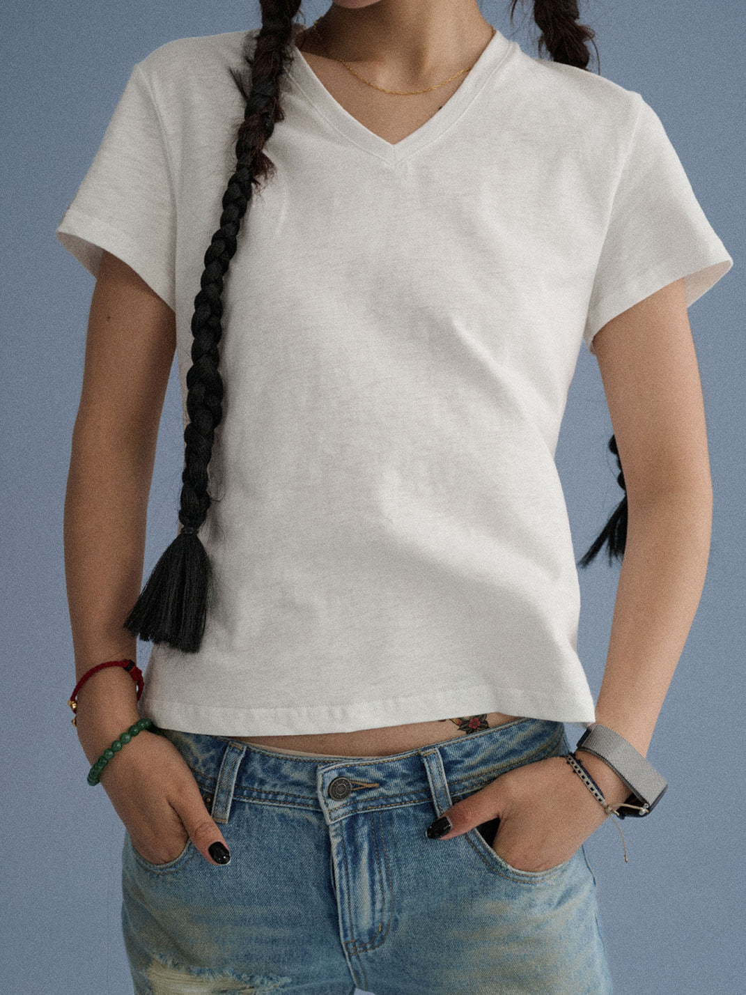 Shoulder-Fitted Cropped Basic Tee