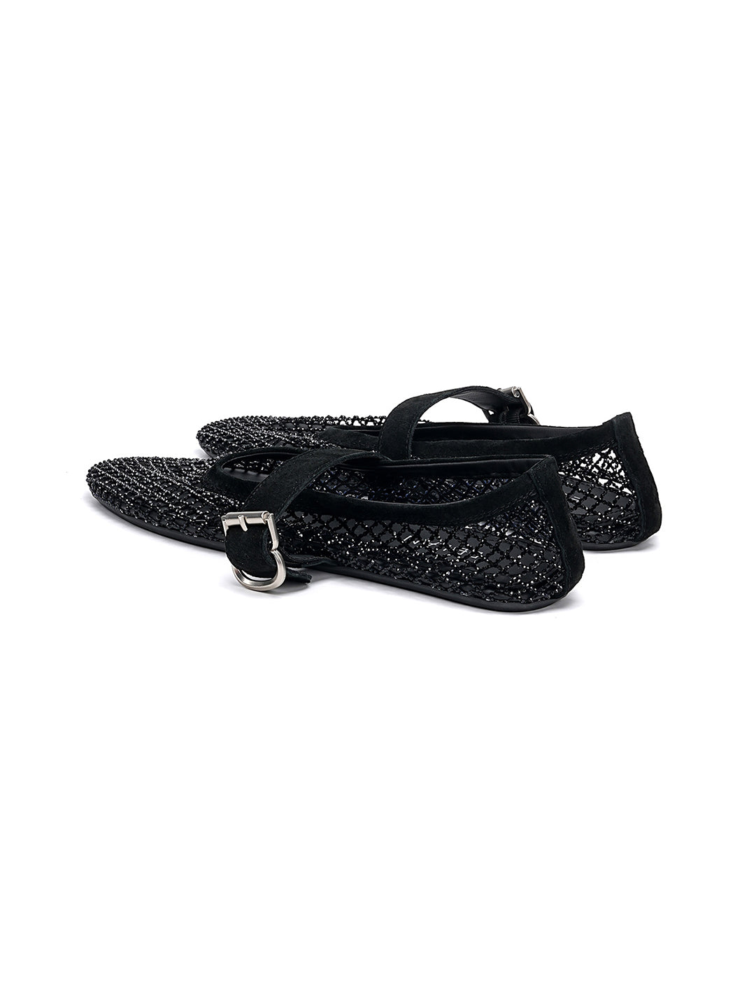 Woven Mesh Mary Jane Mules With Buckle Strap-Black