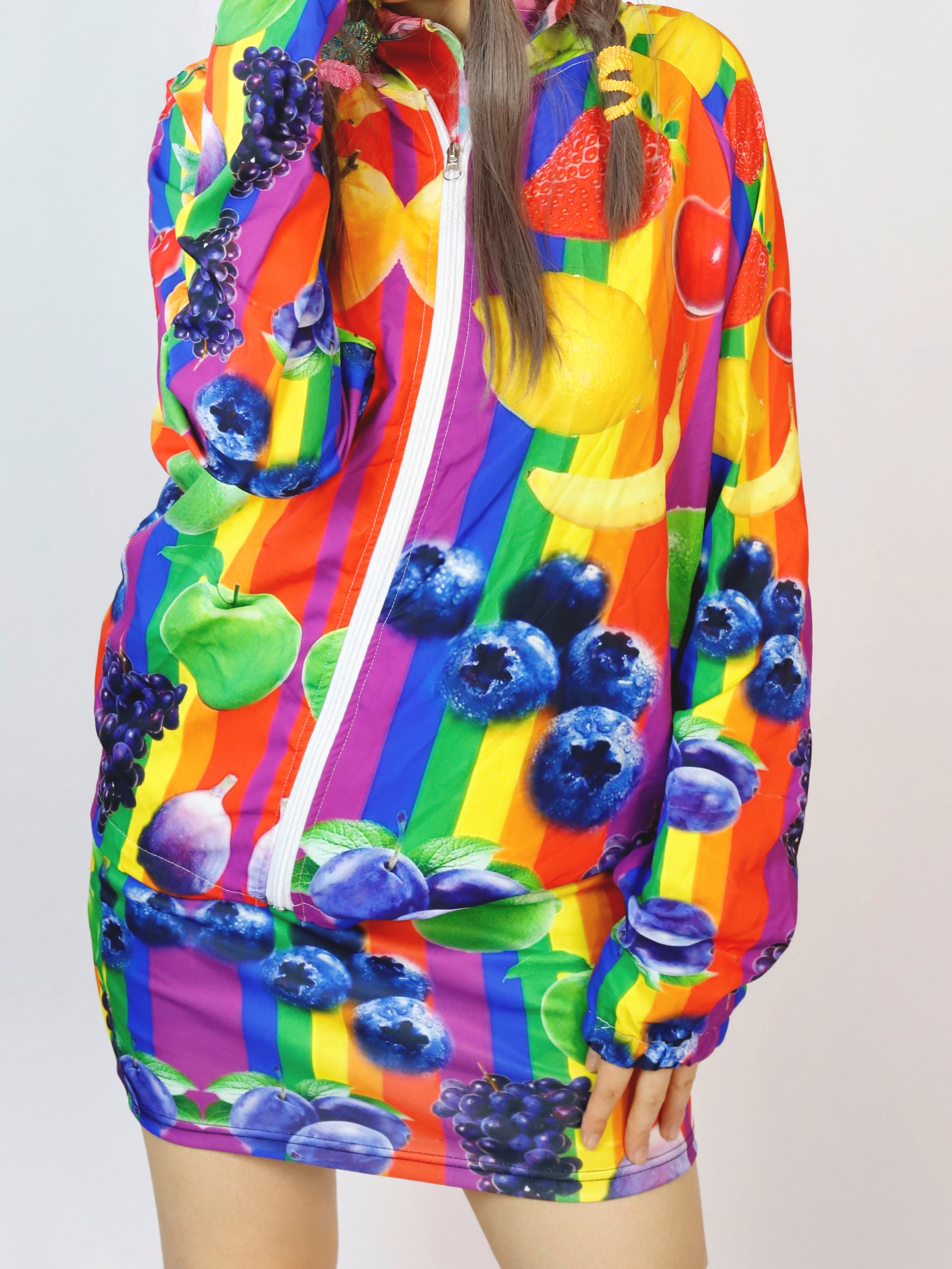 Rainbow Fruit Print Zip-Up Jacket