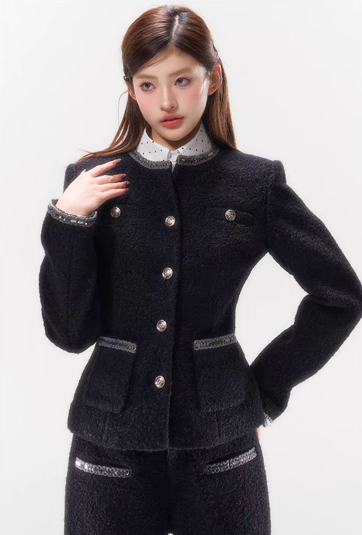 Classic Tweed Button Blazer