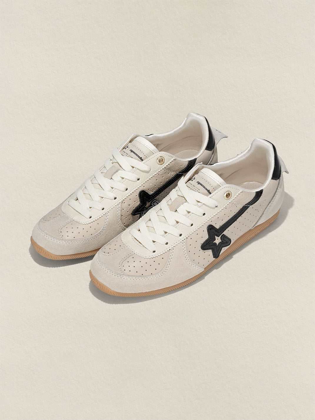 Cream Star-Panel Suede Low-Top Gumsole Sneakers - view 8