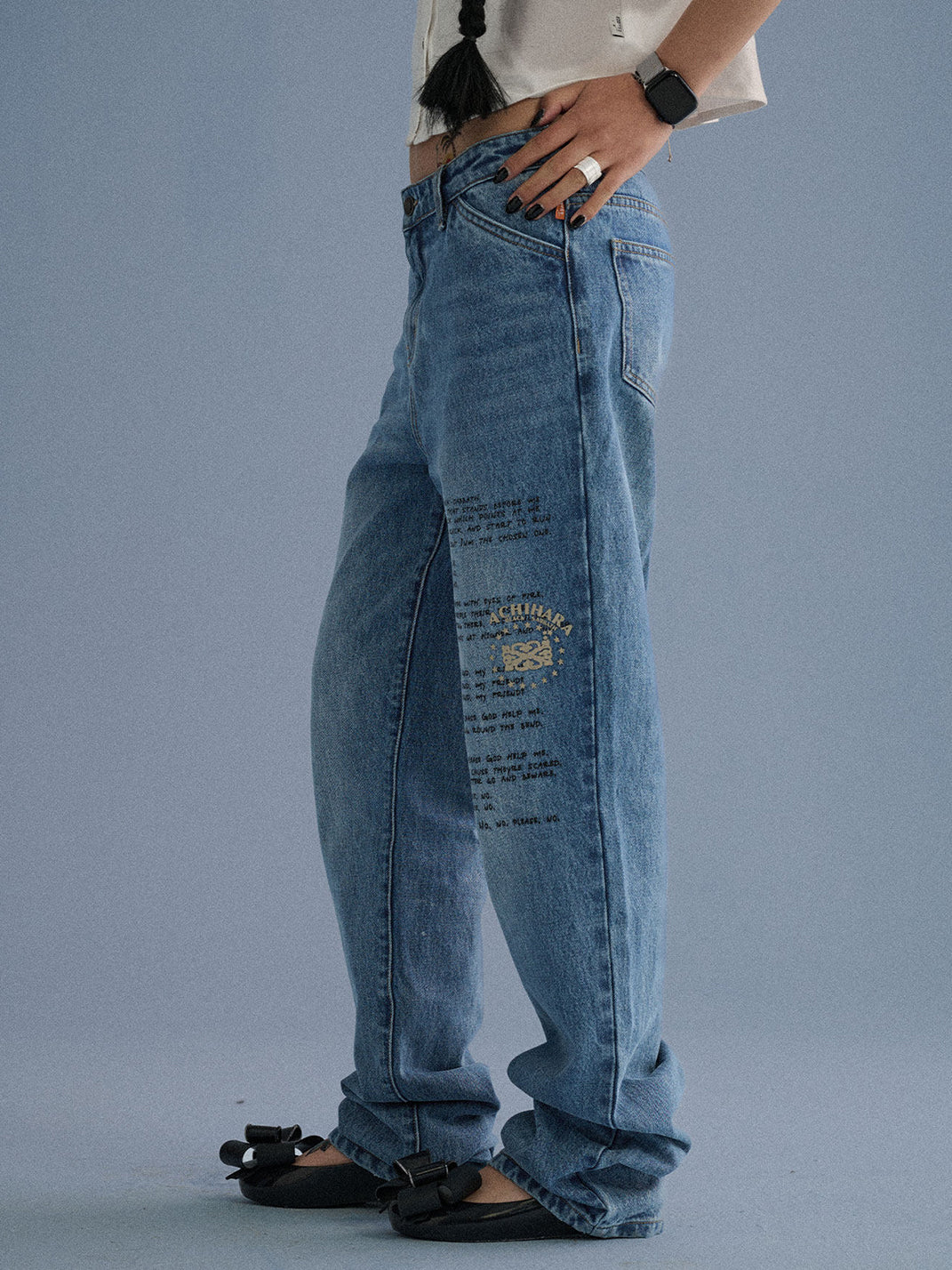 Distressed Letter Print Jeans