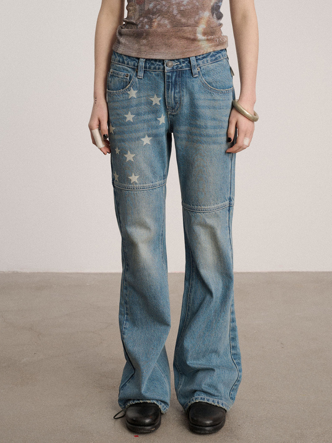 Star Panel Low-Waist Flare Jeans