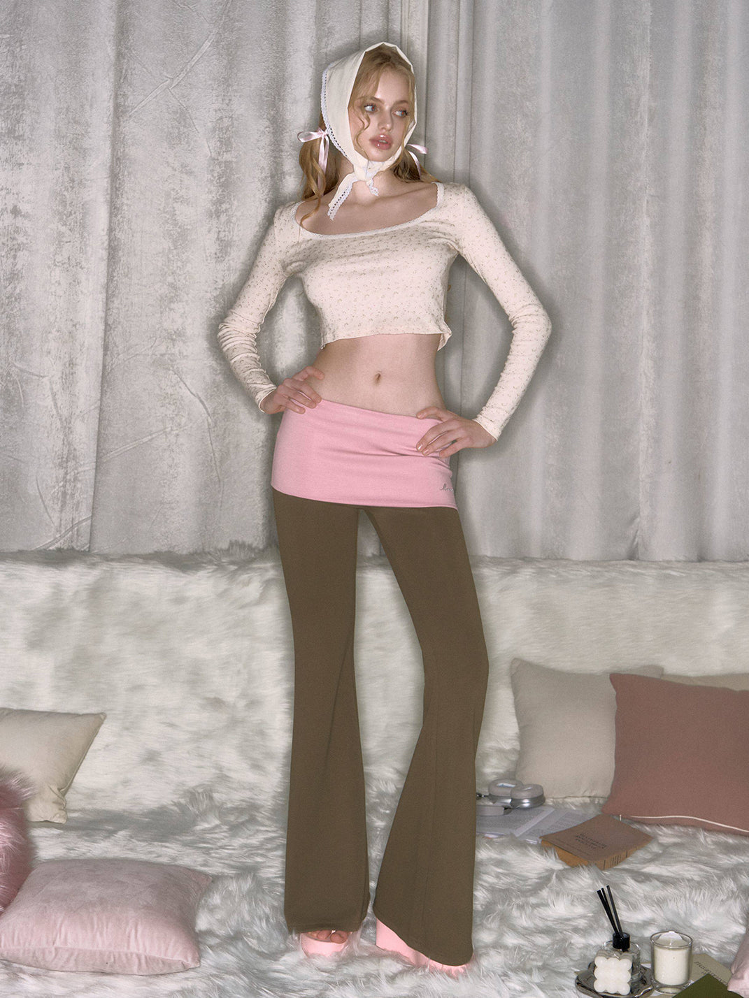 Colorblock Rhinestone Flared Pants