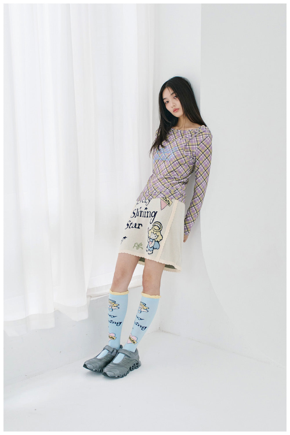 Angel Print Knit Mini Skater Skirt