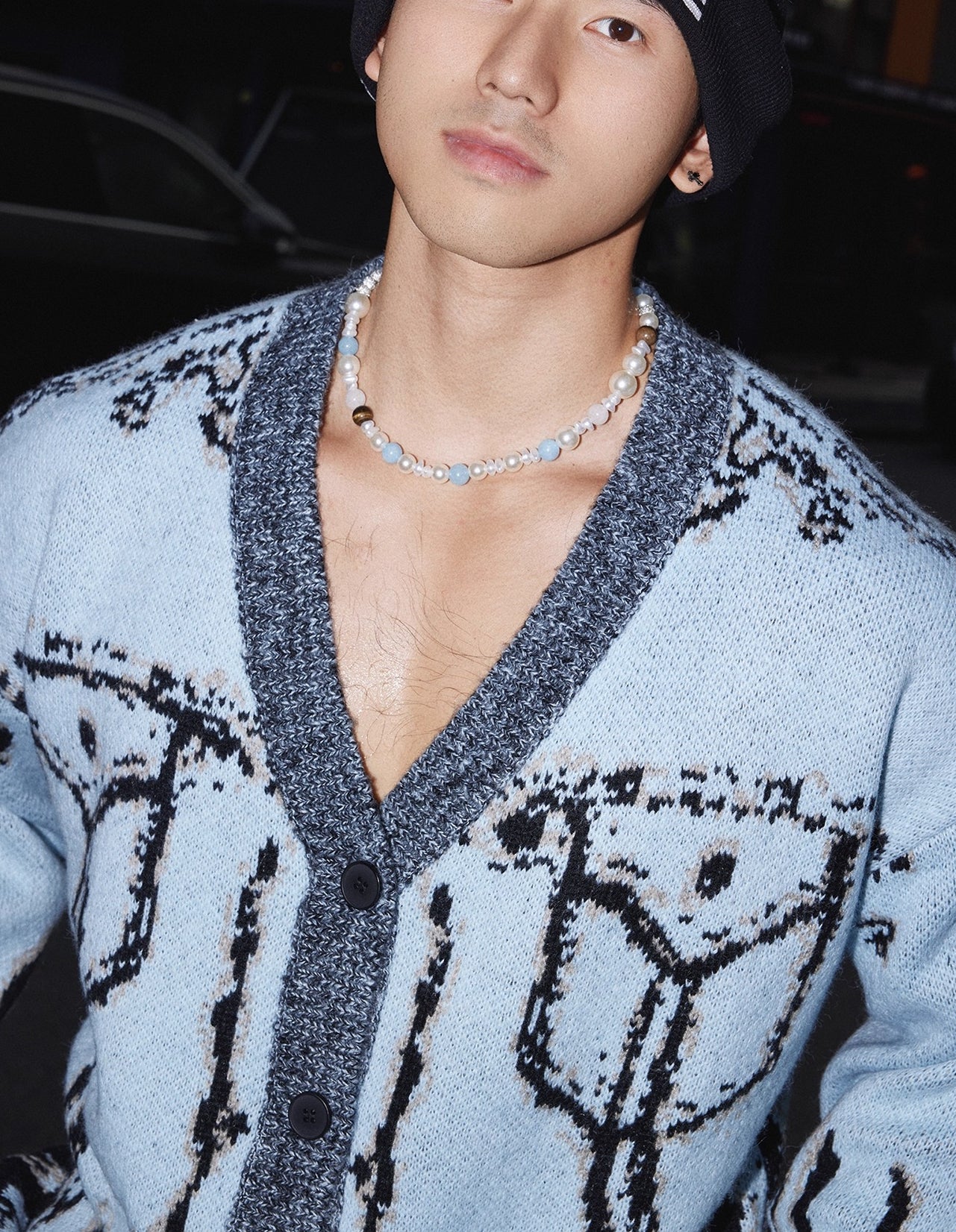 Blue Abstract Pattern Knit Cardigan