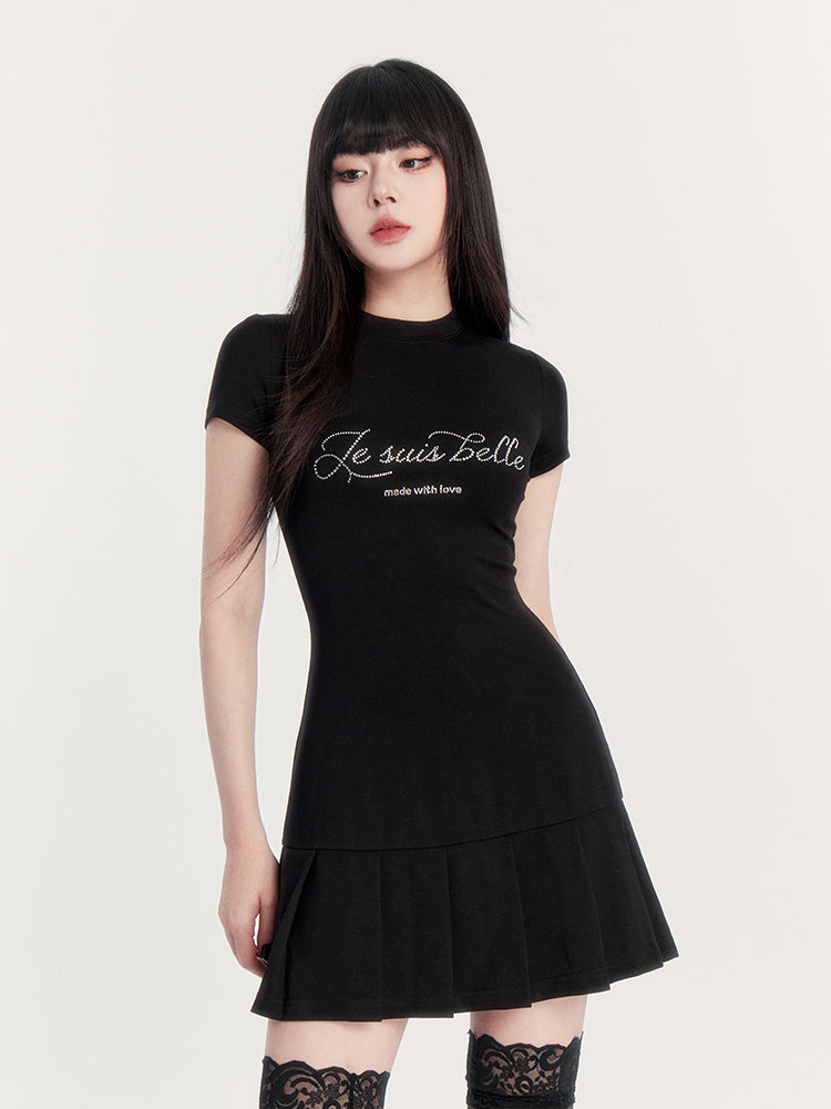 프렌치 인용문 플리츠 테니스 드레스