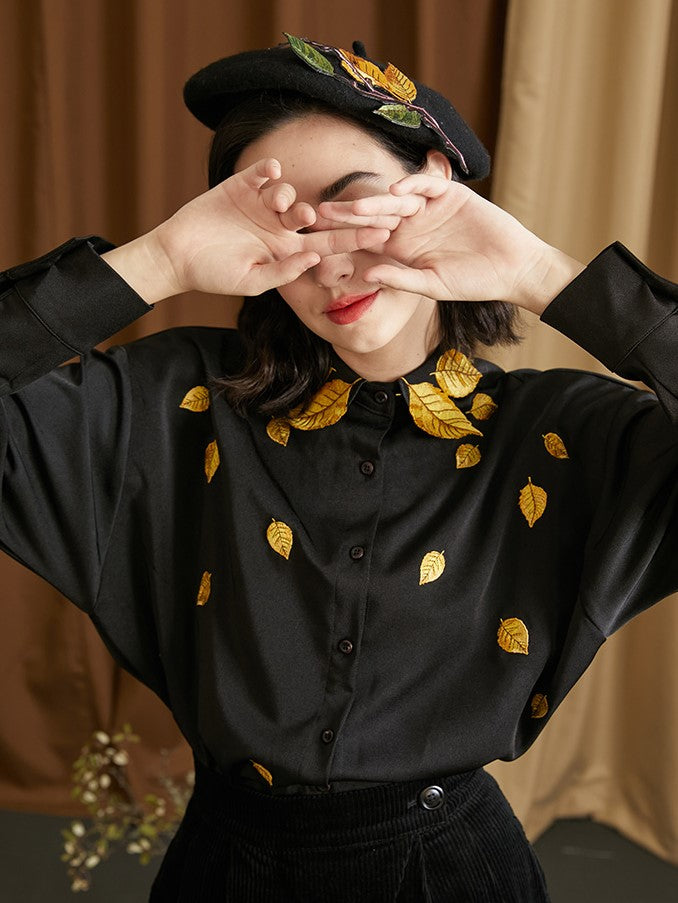 Golden Leaf Embroidered Blouse - chiclara