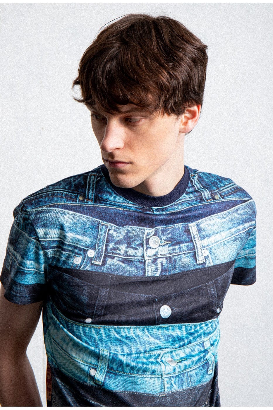 T-shirt imprimé de la taille en denim