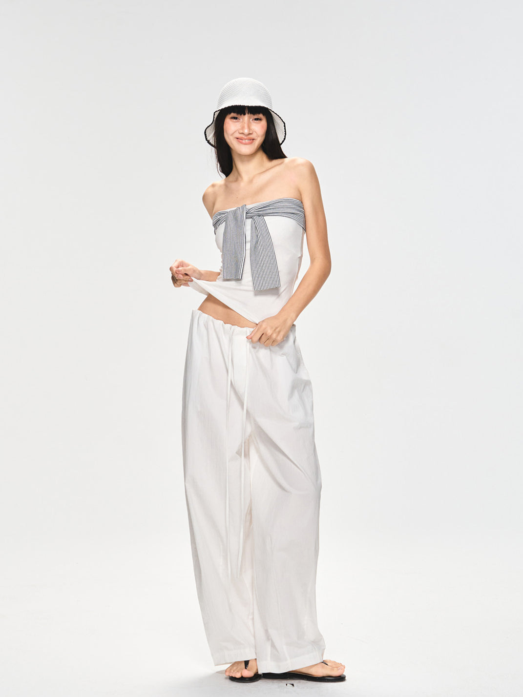 Slim Waist Gathered Draped Long Pants