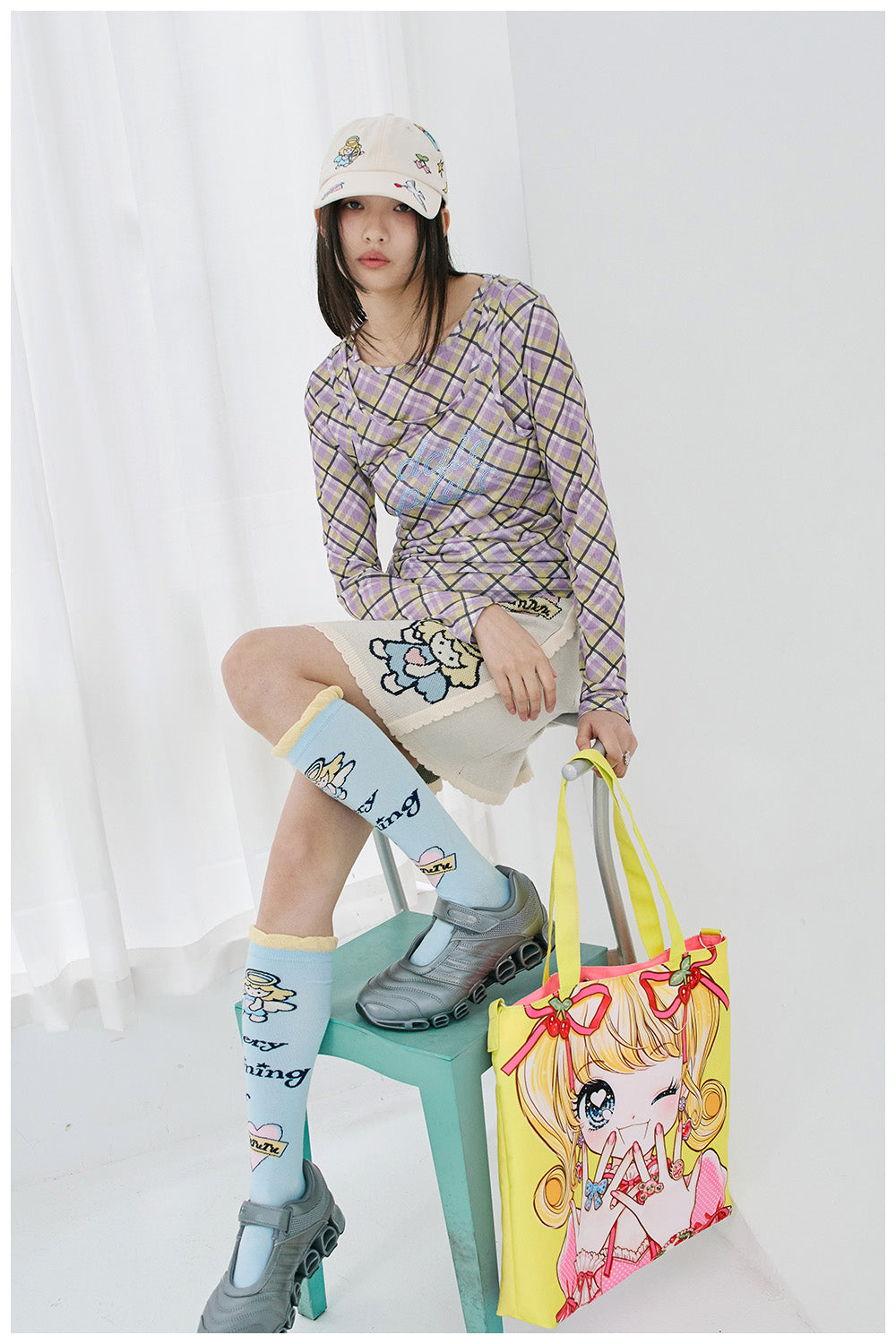 Angel Print Knit Mini Skater Skirt