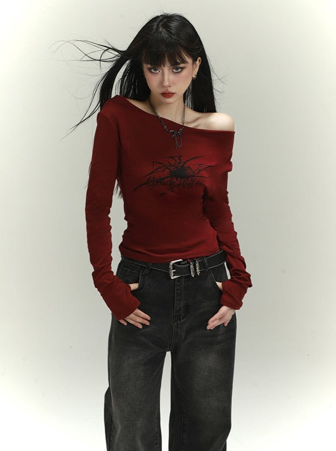 Dark Allure Off-Shoulder Graphic Top